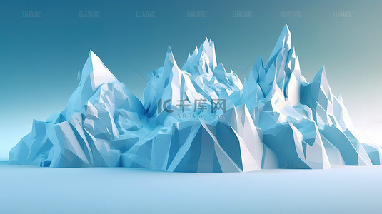 3D 渲染寒冷环境中低聚冰山的插图
