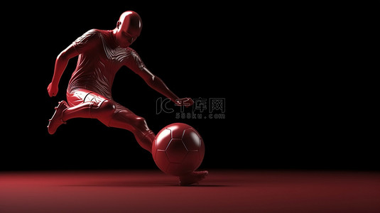 3D 渲染足球世界杯踢球动作中的塑料足球运动员角色