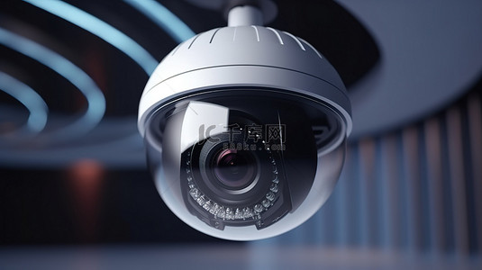 防控管理系统背景图片_具有 3d 渲染闭路电视或安全摄像头的室内环境