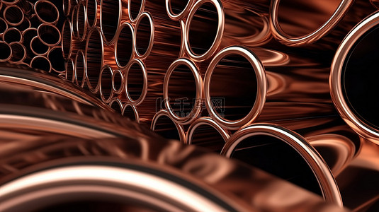 圆管背景图片_以工业铜圆管为特色的孤立白色背景的 3D 插图