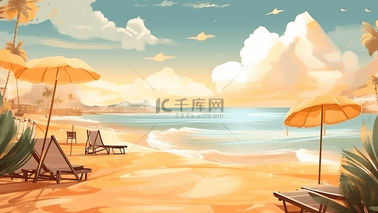 度假太阳伞背景图片_旅游度假海边沙滩背景