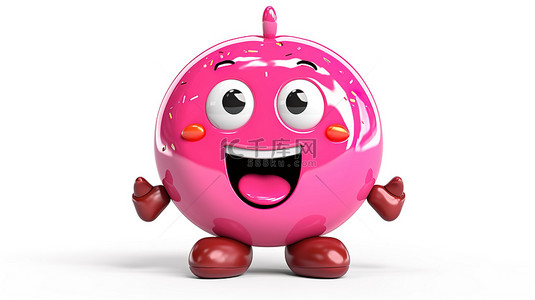 白色背景的 3D 渲染，带有吉祥物角色大粉色釉面甜甜圈和抽象充电电池