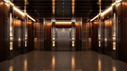 关闭电梯背景图片_金属电梯或电梯门关闭且内部照明的 3D 渲染