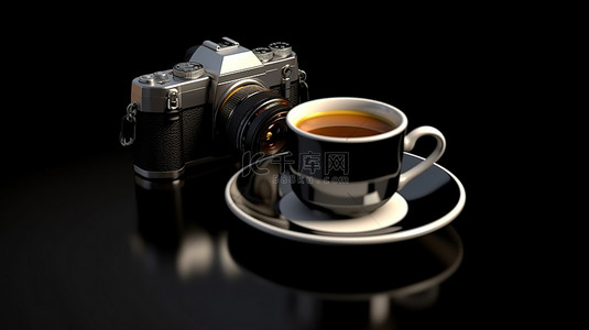 3d 渲染的黑色背景上的前景咖啡杯
