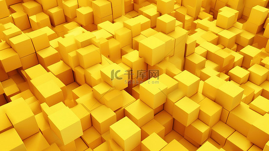 黄色像框背景图片_小黄色挤压盒 3d 渲染中的抽象几何多边形图案背景