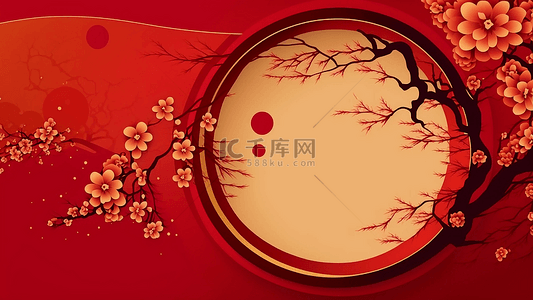 春节文字框背景图片_春节梅花红色背景