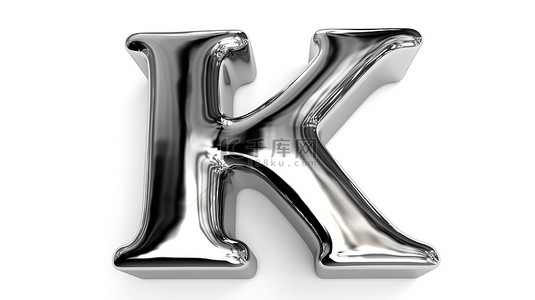 空白白色背景上的大写字母 k 闪烁着金属光泽的 3D 渲染字体