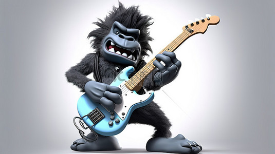 哺乳动物卡通背景图片_有趣的摇滚明星猿 3D 卡通描绘