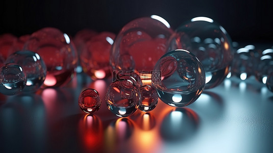 透明水泡背景图片_3D 渲染背景中各种尺寸的各种玻璃气泡和球体