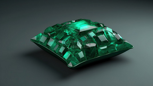 以祖母绿宝石为特色的方形坐垫的 3D 渲染