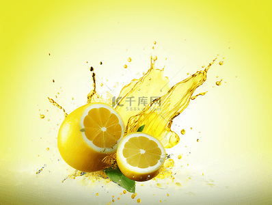 柠檬汁水花飞溅新鲜水果摄影广告背景
