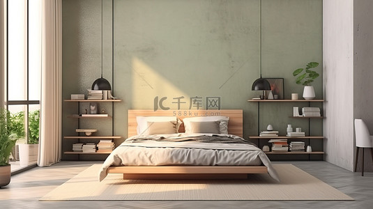 卡地亚首饰背景图片_现代斯堪的纳维亚风格的家具装饰，打造简约卧室 3D 渲染