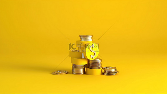 贷款黄色背景图片_收入和支出概念的黄色主题 3D 效果图