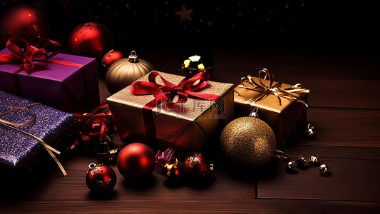 圣诞蝴蝶结铃铛背景图片_圣诞节礼物紫色