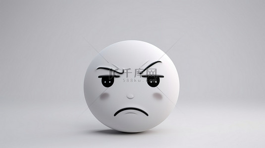 忧郁脸背景图片_白色背景上的 3d 渲染忧郁表情符号