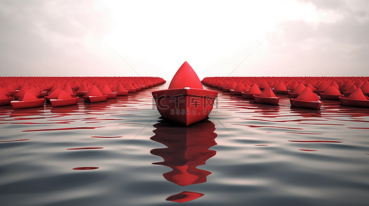 航行在领导力的海洋中 3D 渲染的红船获胜图像