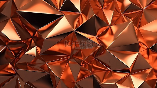 抽象几何橙色背景图片_高端铜低聚背景令人惊叹的 3D 渲染