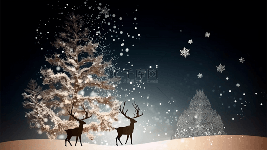结婚边框背景图片_圣诞节唯美冬季白色雪花鹿角