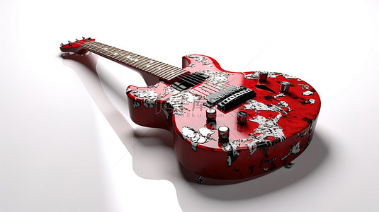 空白背景上的 3D 深红色吉他