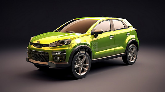 豪华车背景背景图片_绿色紧凑型 SUV 跑车的 3D 插图