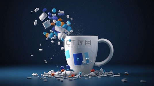 蓝色徽标背景图片_蓝色杯子 3d 渲染图像中的专业网络行为药丸