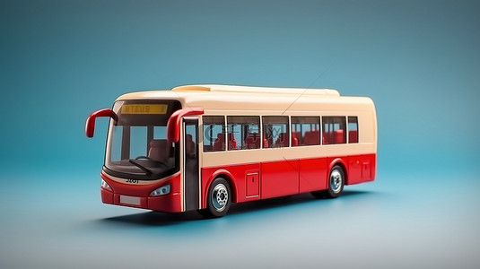 白色背景上孤立的城市公交车的 3D 渲染插图