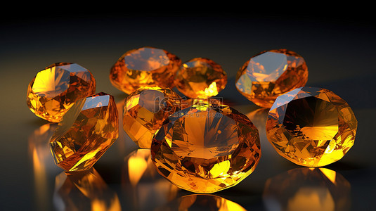 集体商标背景图片_黄水晶 3D 渲染宝石集体呈现