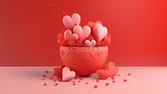 3D 渲染的情人节问候社交媒体帖子