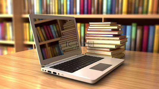 在线会议背景图片_学习电子学习和技术会议的未来在书店 3D 插图
