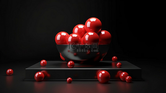 漂浮背景装饰背景图片_红球和漂浮的形状装饰着 3D 渲染的领奖台