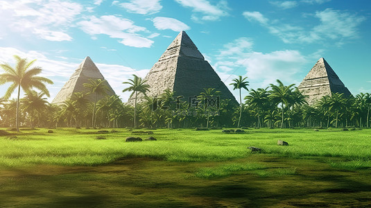 雨林中古金字塔的 3d 插图