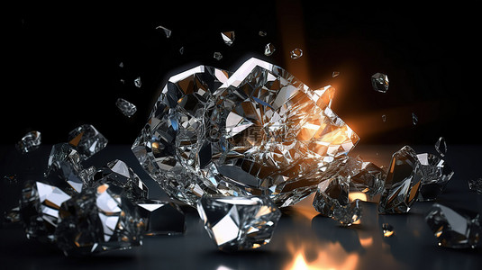 玻璃破碎背景图片_3D 渲染中黑色背景上闪闪发光的宝石令人惊叹的钻石