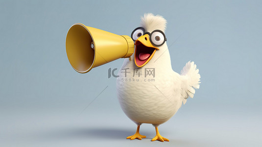 胖的背景图片_滑稽的 3D 鸡，带有拿着眼球的扬声器