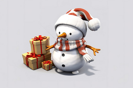 圣诞帽围巾背景图片_带着大帽子和围巾的白色雪人 PNG