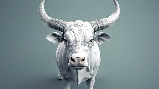 一头有角的白牛的 3d 插图