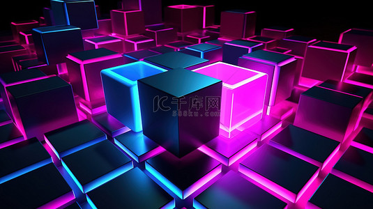 抽象背景 3d 渲染中充满活力的霓虹灯照明 3d 立方体