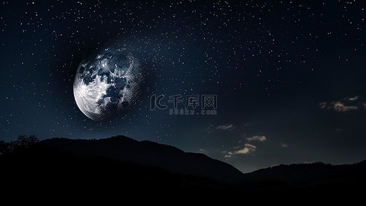 星空月亮天空背景图片_月亮天空星系天空