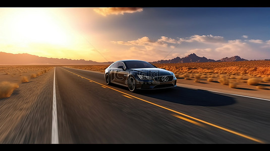 汽车3d背景背景图片_光滑的黑色汽车在路上赛车 3d 渲染