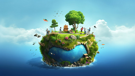 渲染海报背景图片_庆祝世界环境日的 3d 海报
