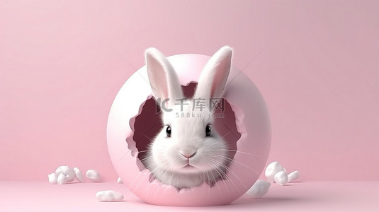 可爱兔耳朵背景图片_复活节快乐 3D 渲染兔子耳朵，带有横幅海报或明信片的复制空间，其中兔子躲在洞里