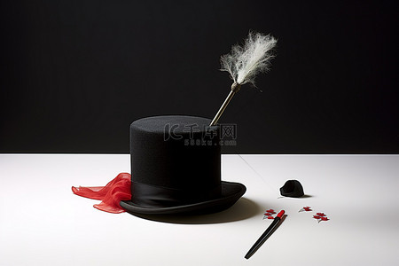 剪纸帽子花背景图片_拿着魔杖的黑帽子的图像