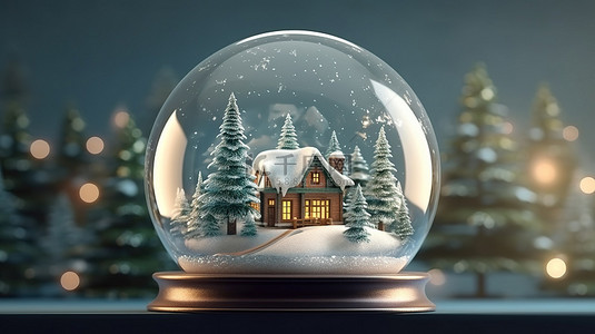 圣诞节和新年庆祝活动的欢乐横幅，以雪球树和房子为特色