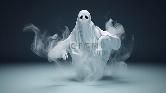 万圣节装饰设计主题可怕的 3d 渲染一个漂浮的白色幽灵