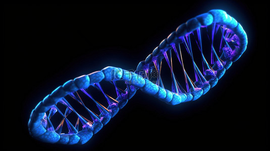 人与科学背景图片_3d 渲染蓝色螺旋 DNA 染色体与黑色背景基因改造探索科学和医学概念