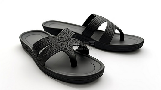 黑色游泳池背景图片_白色背景与 3D 渲染粘土风格黑色拖鞋凉鞋
