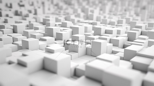 白色地板上几何立方体图案的简单 3D 渲染
