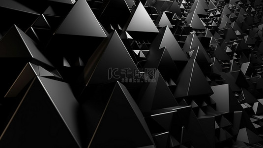 黑色金字背景图片_3d 渲染中的抽象黑色三角形背景