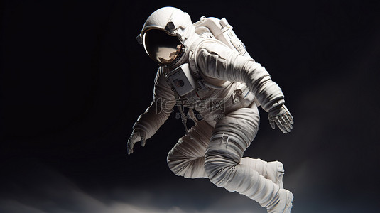 运动中动态宇航员的 3D 插图设计