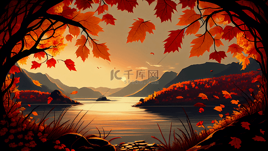 秋天落叶太阳背景
