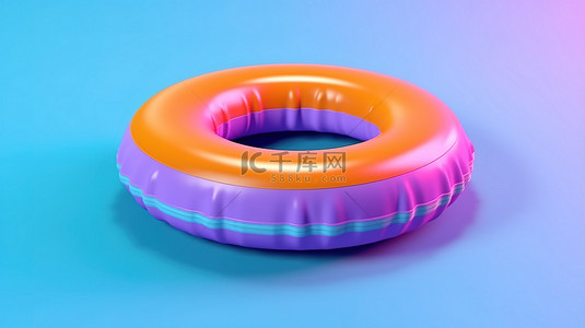 环海背景图片_充满活力的充气环漂浮在紫色背景上，通过 3D 渲染庆祝夏天